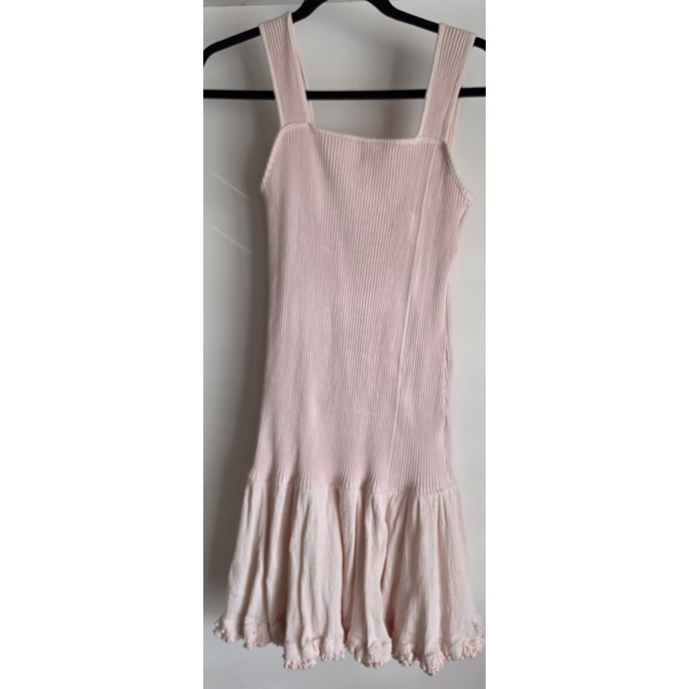 Perry Shaw Pink Ribbed Sleeveless Square Neck Mini Tank Dress Size 3 Vintage